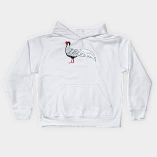 Silver pheasant bird cartoon illustration Kids Hoodie